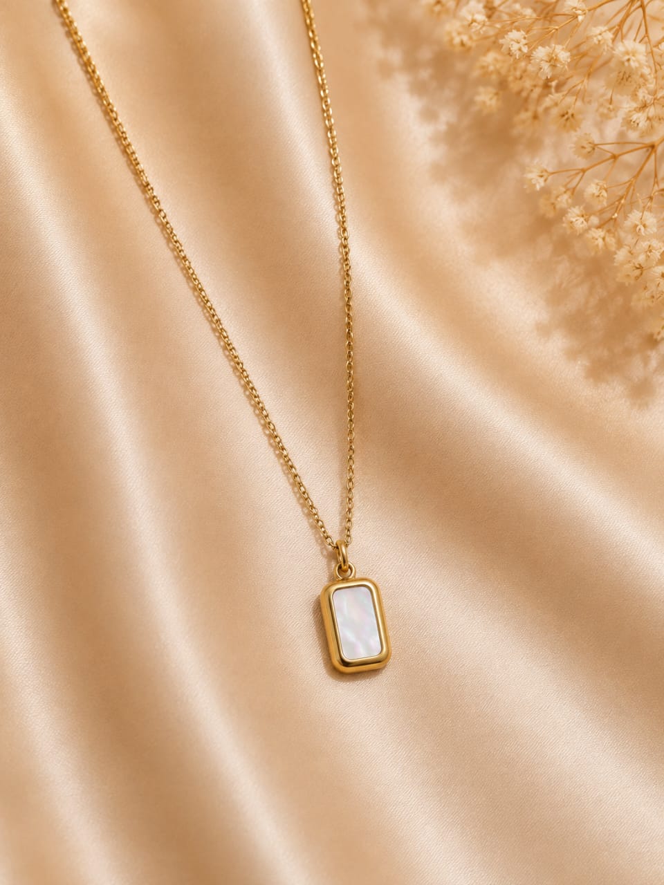 Pearl Rectangle Pendant Necklace